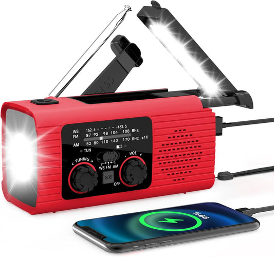 VybeSounds Hand-Crank Radio, Red