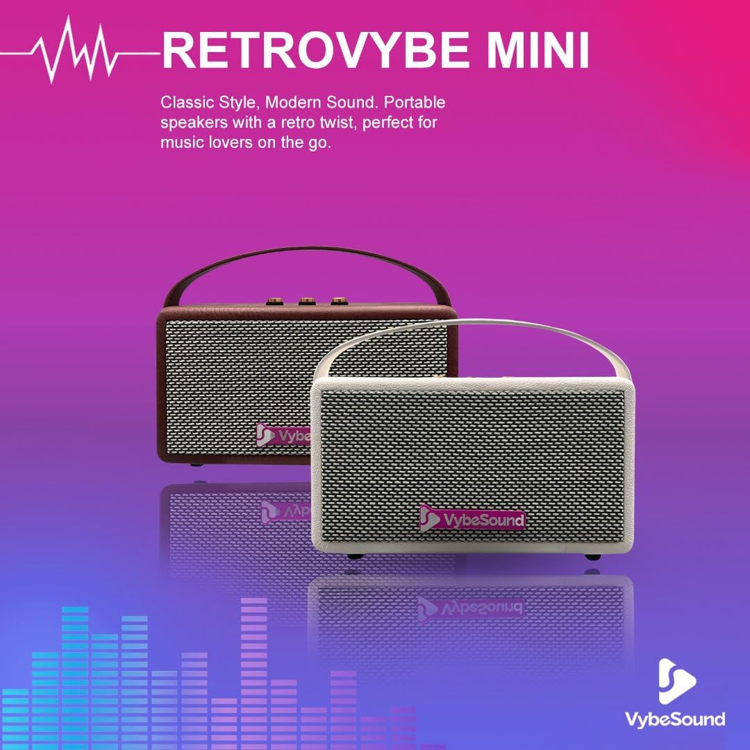 RetroVybe Mini, Portable Bluetooth Speaker Brown