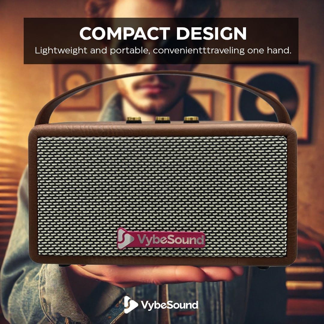 RetroVybe Mini, Portable Bluetooth Speaker Brown
