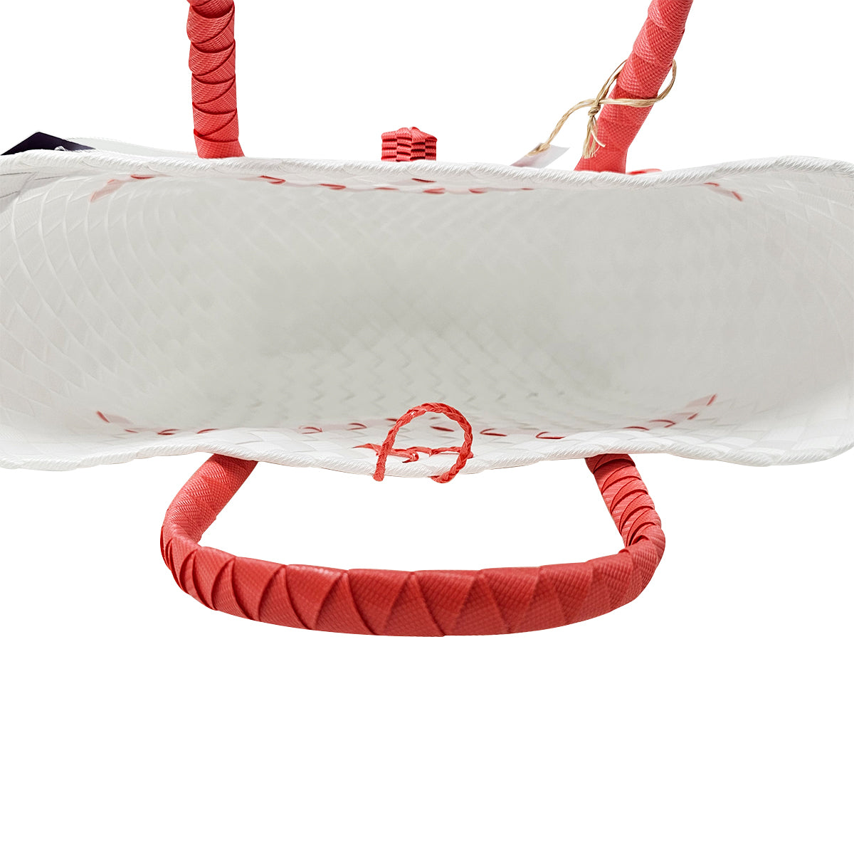 Misenka Handicrafts Philippine Bayong Pearl White Coral Red Classic Two Tone Bag - SALE 50% OFF