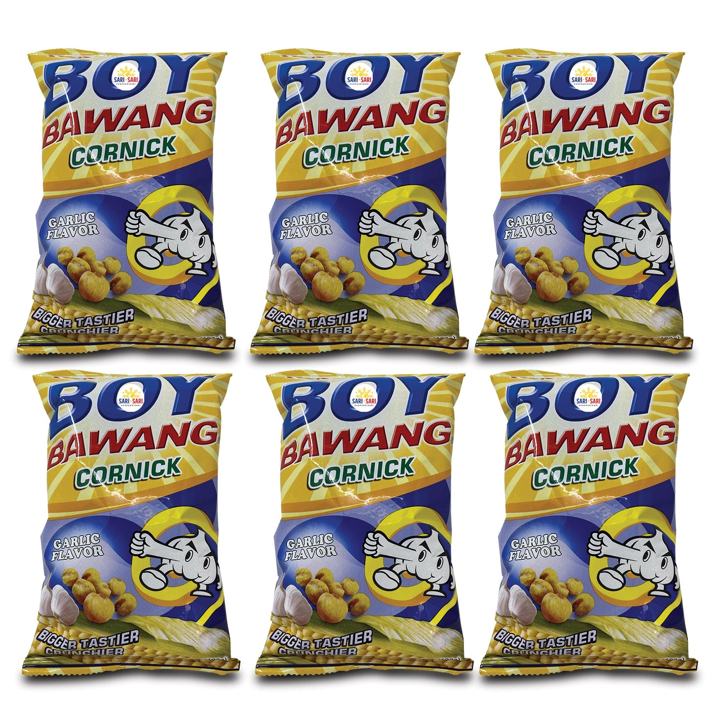 Boy Bawang Cornick, 90g Pack of 6 – Crunchy Filipino Corn Snack, Bold Garlic Taste