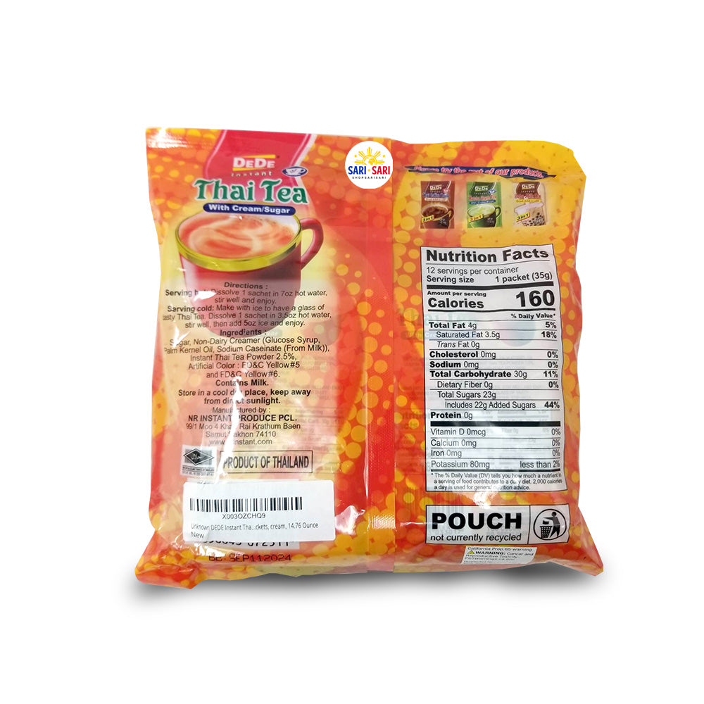 DeDe Instant Thai Tea with Cream & Sugar 3in1 12 Packets 420g
