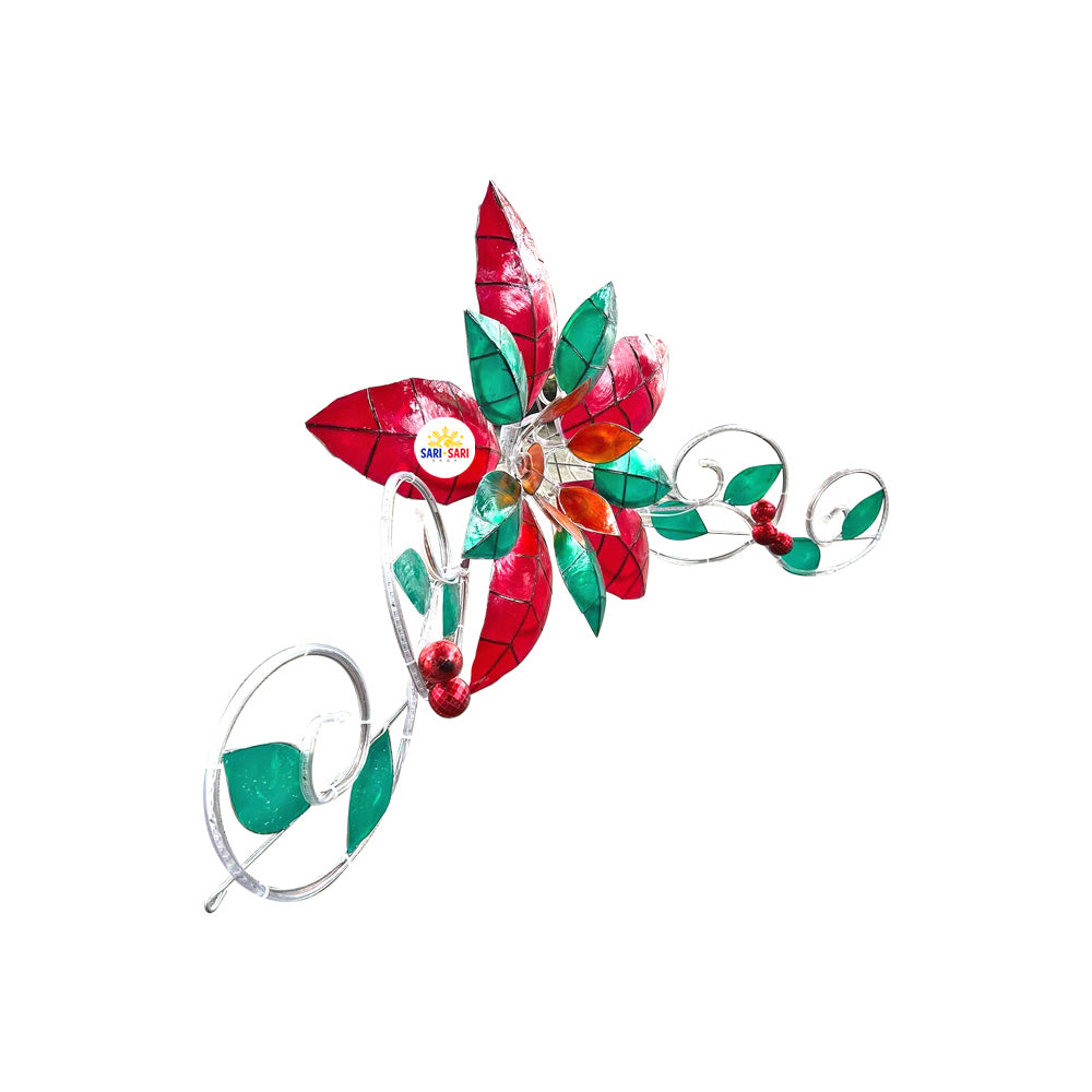 Misenka Feliz Navidad Lantern Parol na Capiz Poinsettia with Tail