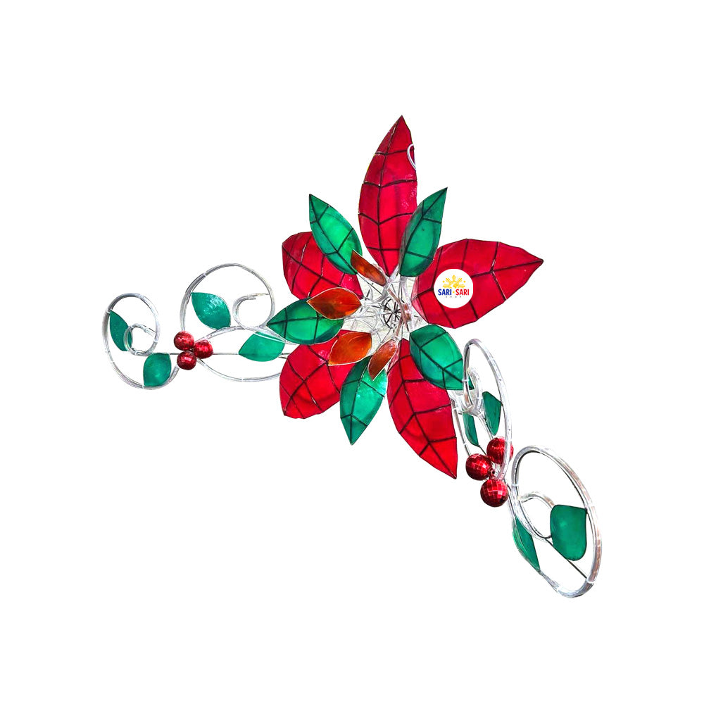 Misenka Feliz Navidad Lantern Parol na Capiz Poinsettia with Tail