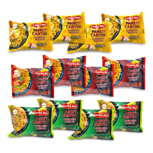 Lucky Me Pancit Canton 12-Pack – Original, Chilimansi & Hot Chili 60g - Shop Sari Sari