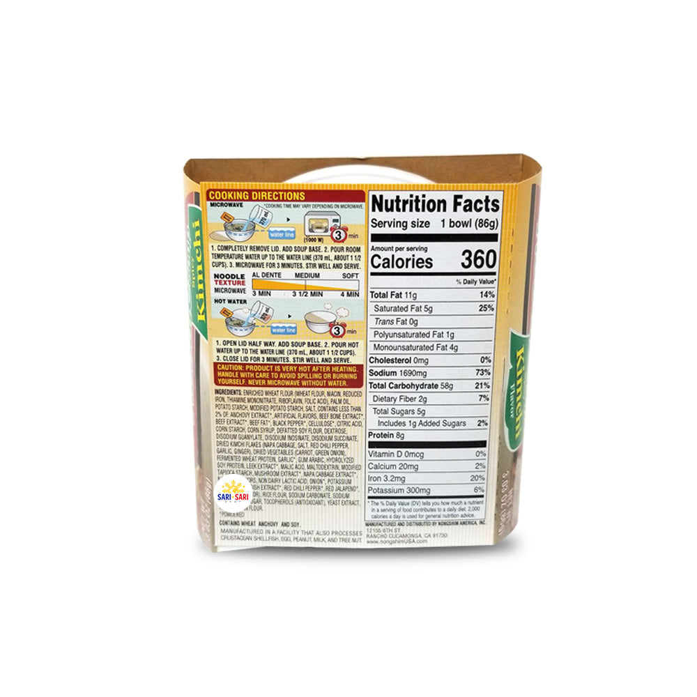 NongShim Kimchi Noodle Bowl 3.3oz,