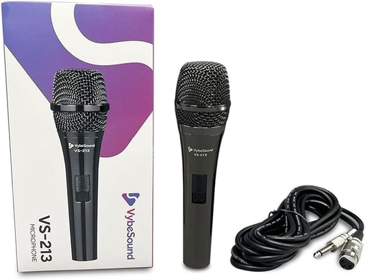 VybeSound VS-213 Professional Dynamic Vocal Microphone – 13ft XLR Cable, On/Off Switch, for Speakers, Karaoke, Podcasting, Amps & Mixers, Black