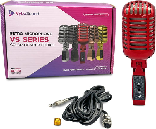 Retro Microphone VS Series for Stage Performace, Karaoke, and More, Red