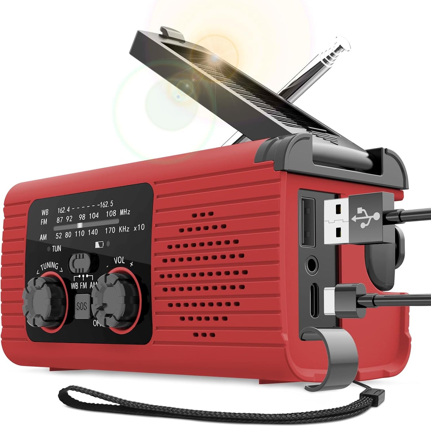 VybeSounds Hand-Crank Radio, Red