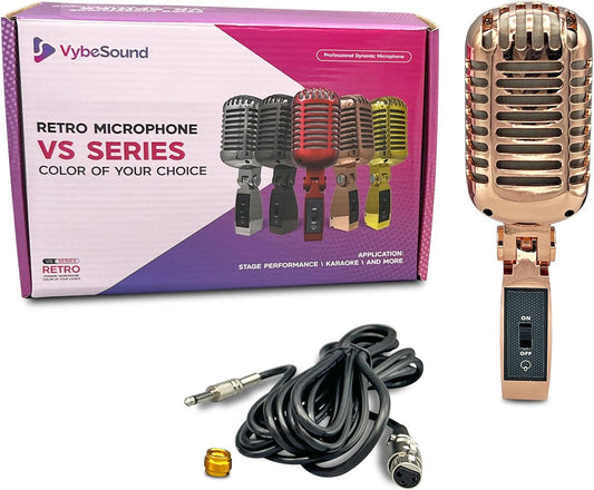 Retro Microphone VS Series for Stage Performace, Karaoke, and More, Rose Gold