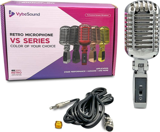 Retro Microphone VS Series for Stage Performace, Karaoke, and More, Silver