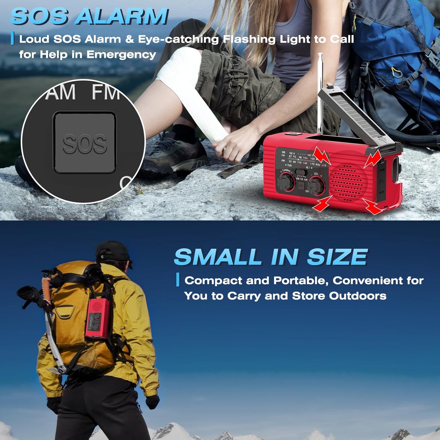 VybeSounds Hand-Crank Radio, Red