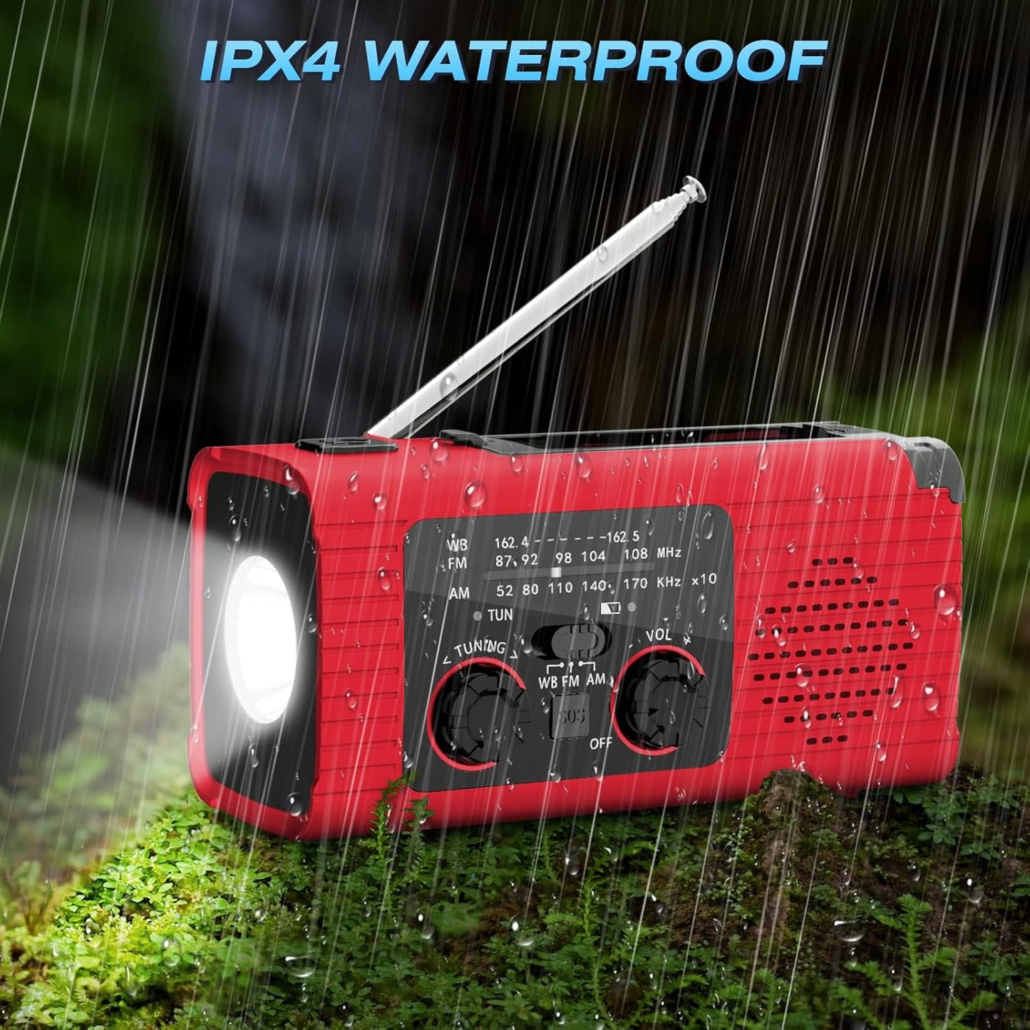 VybeSounds Hand-Crank Radio, Red
