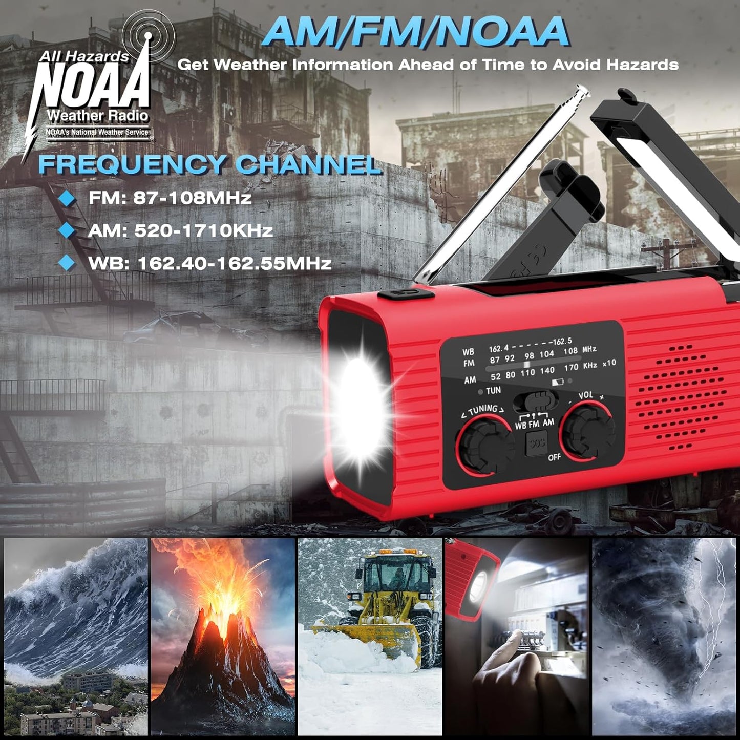 VybeSounds Hand-Crank Radio, Red