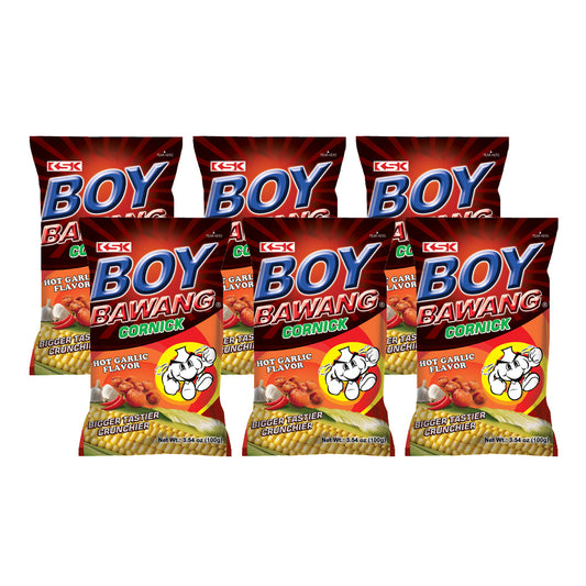 Boy Bawang Cornick, 90g Pack of 6 – Crunchy Filipino Corn Snack, Bold Garlic Taste