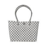 Misenka Handicrafts Philippine Bayong Pearl White Slate Gray Classic Chekered Bag