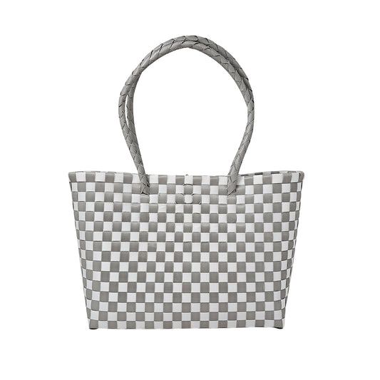 Misenka Handicrafts Philippine Bayong Pearl White Slate Gray Classic Chekered Bag