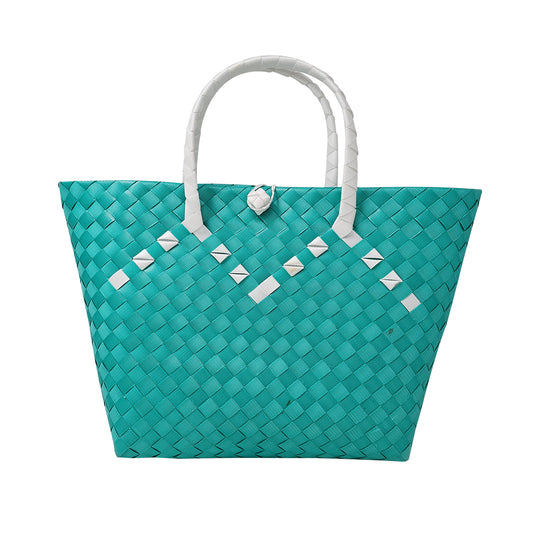 Misenka Handicrafts Philippine Bayong Mint Green Pearl White  Classic Two Tone Bag - SALE 50% OFF