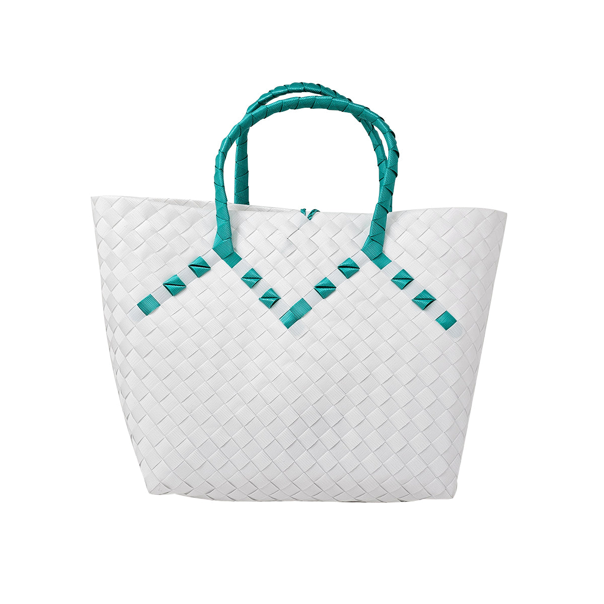 Misenka Handicrafts Philippine Bayong Pearl White Mint Green Classic Two Tone Bag - SALE 50% OFF