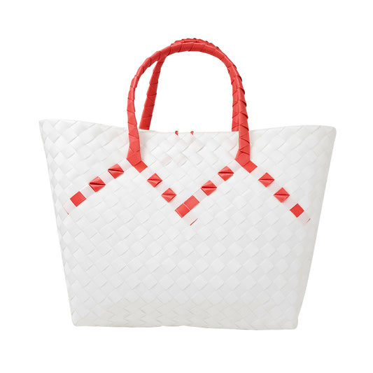Misenka Handicrafts Philippine Bayong  Pearl White  Coral Red Classic Two Tone Bag - SALE 50% OFF