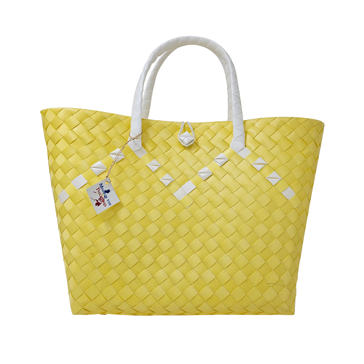 Misenka Handicrafts Philippine Bayong Sunshine Yellow Pearl White Classic Two Tone Bag - SALE 50% OFF