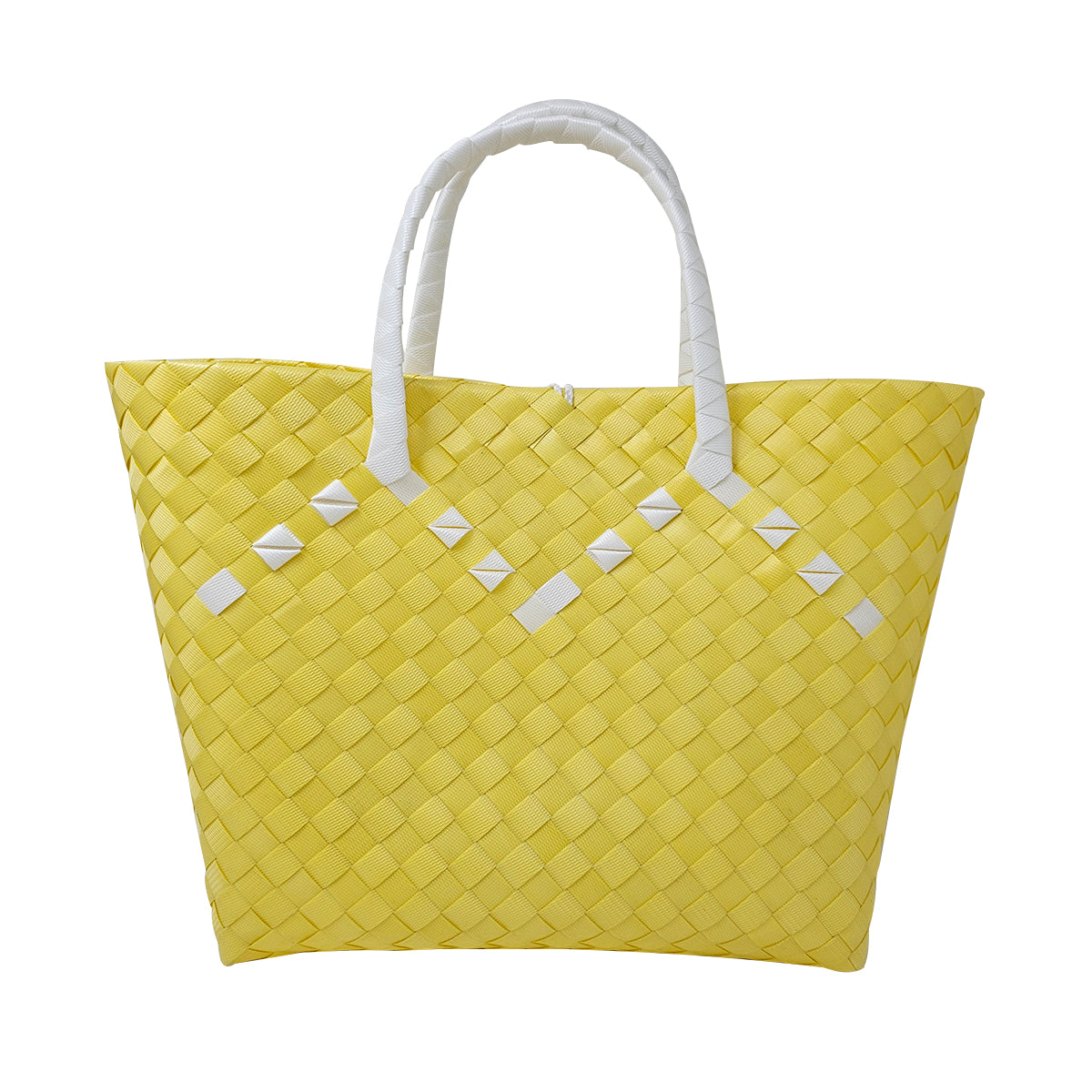 Misenka Handicrafts Philippine Bayong Sunshine Yellow Pearl White Classic Two Tone Bag