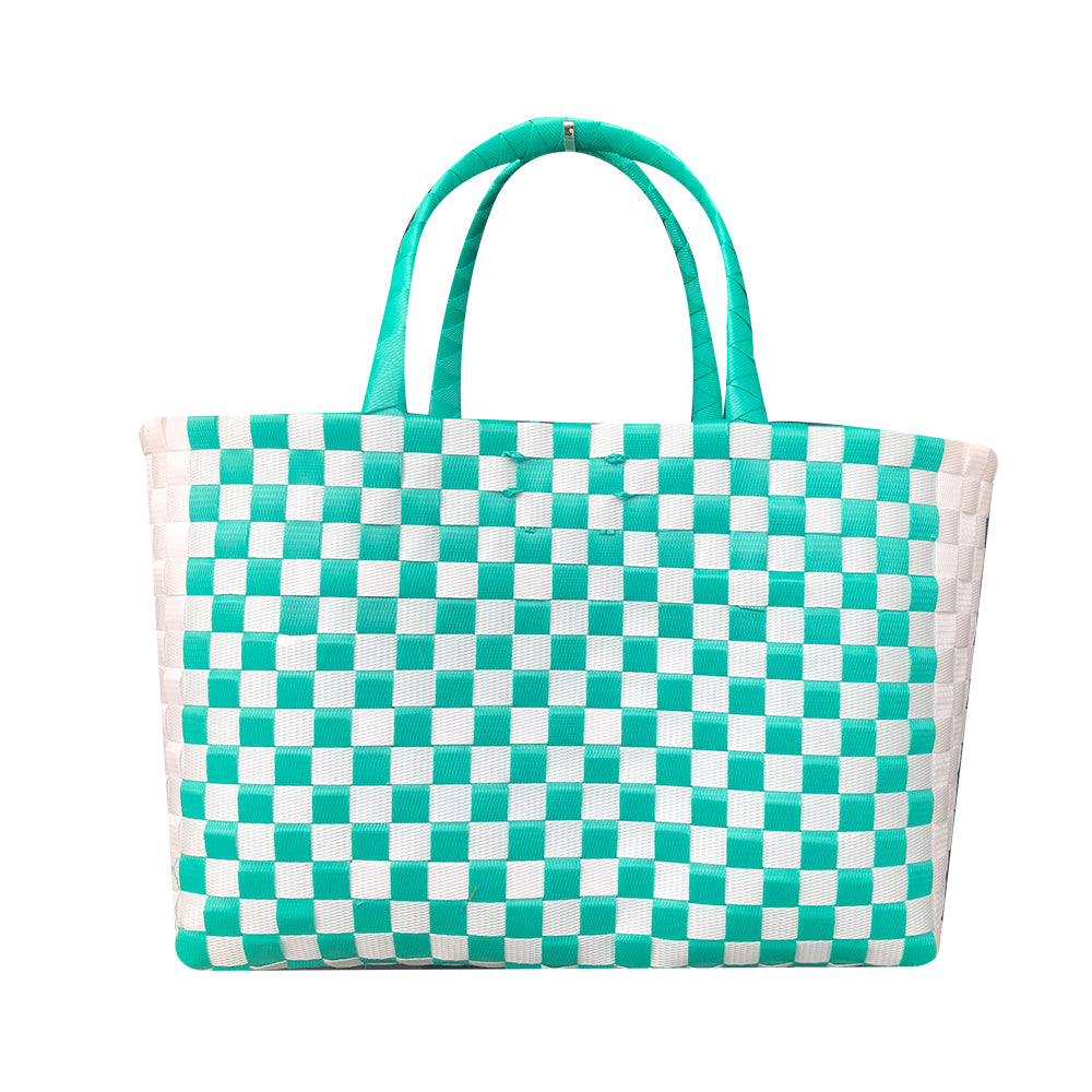 Misenka Handicrafts Philippine Bayong Pearl White / Mint Green Classic Checkered Bag - SALE 50% OFF