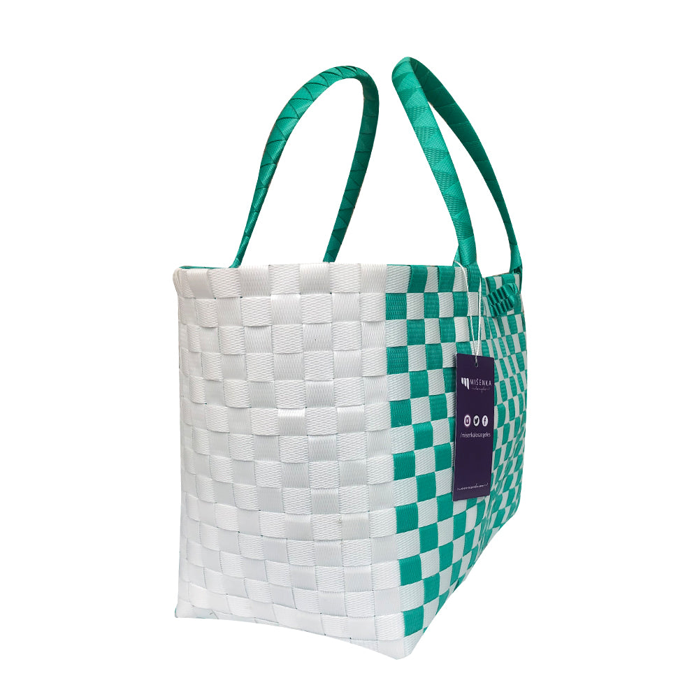 Misenka Handicrafts Philippine Bayong Pearl White / Mint Green Classic Checkered Bag - SALE 50% OFF