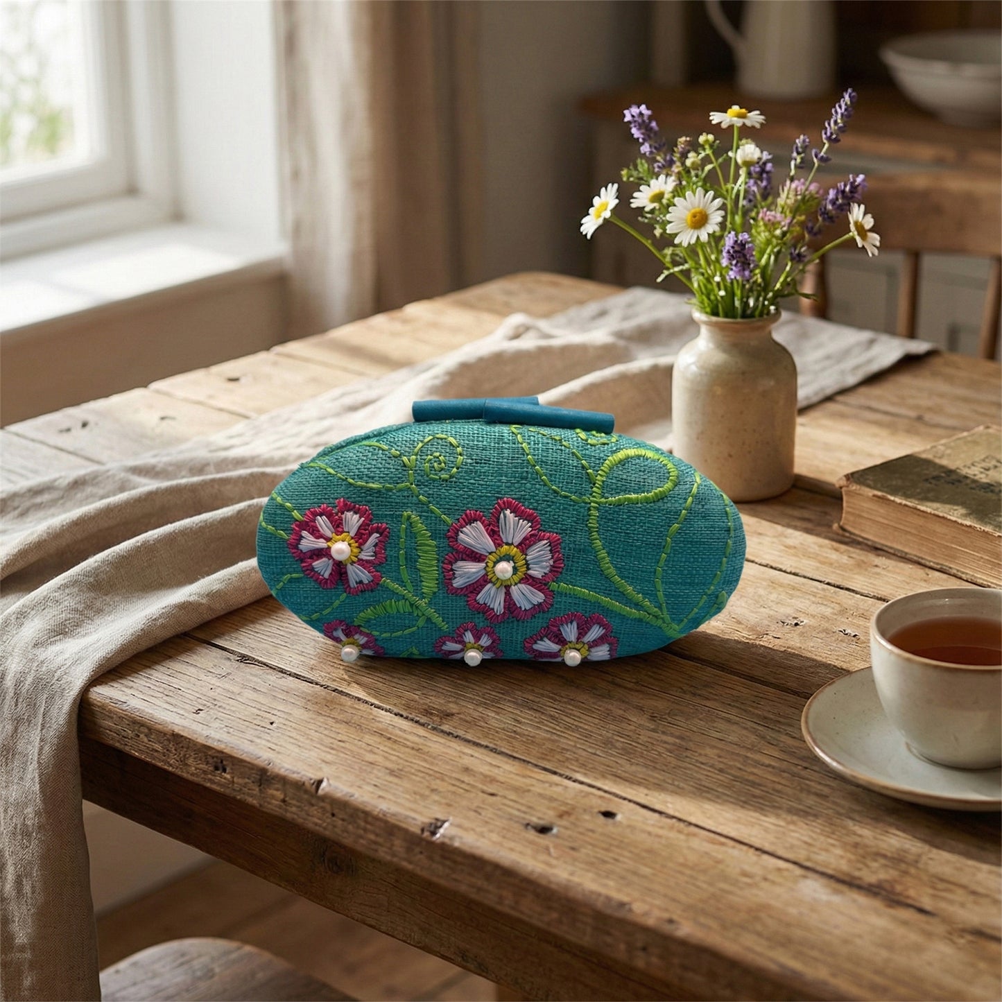 Misenka Embroidered Hard Clutch Limited Offer