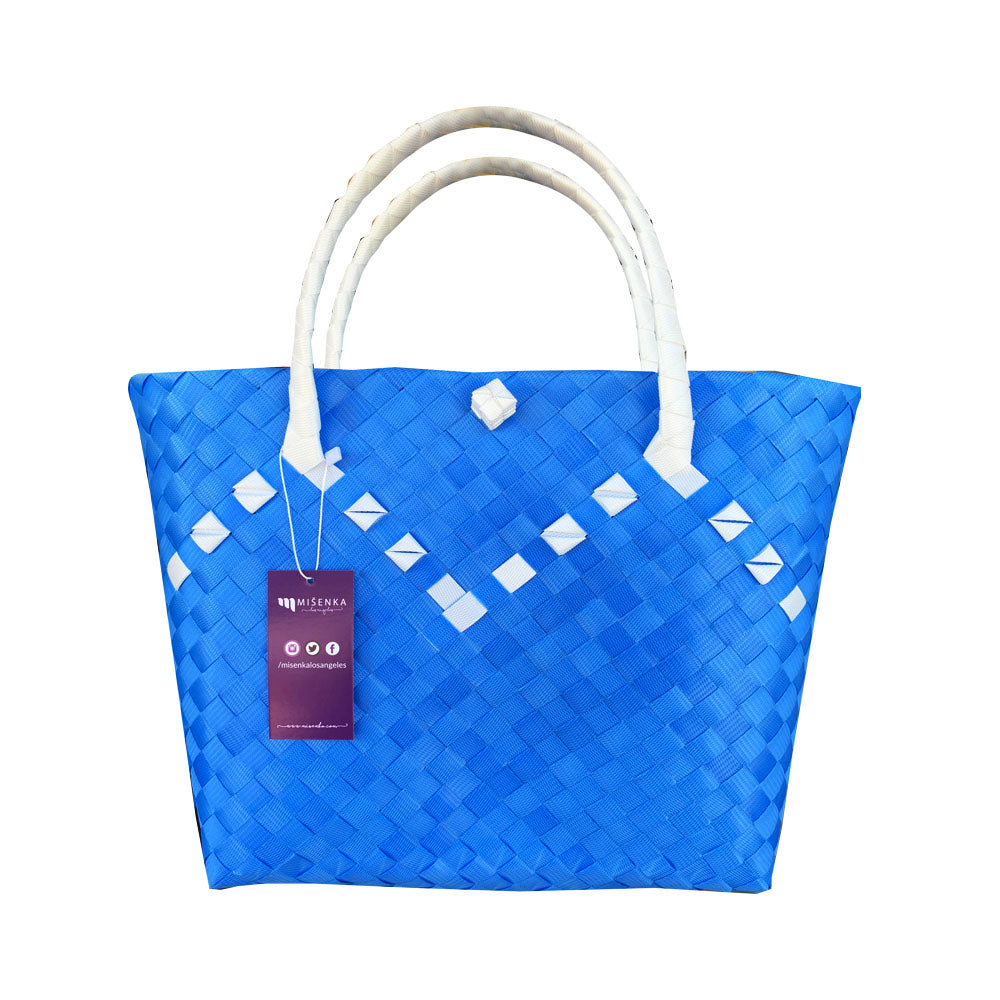 Misenka Handicrafts Philippine Bayong Azure Blue Pearl White Two Tone Classic Bag - SALE 50% OFF