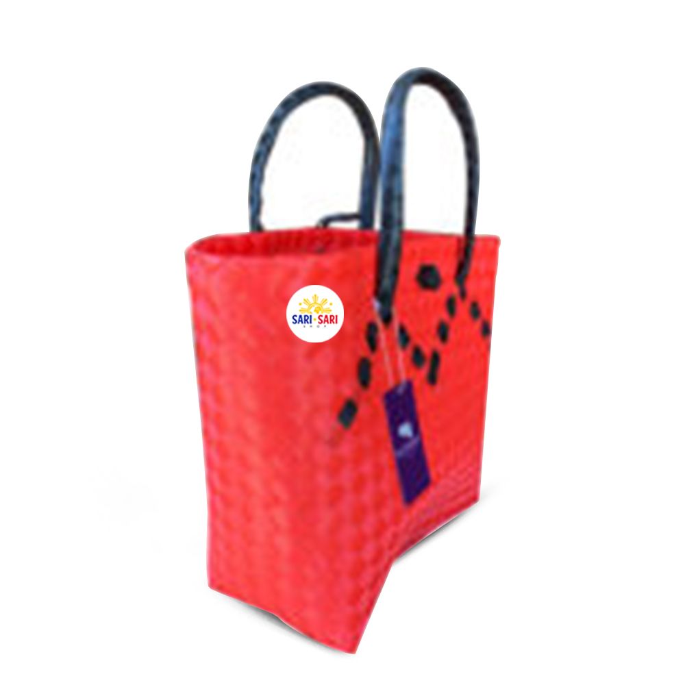 Misenka Handicrafts Philippine Bayong Coral Red Midnight Black Two Tone Classic Bag - SALE 50% OFF