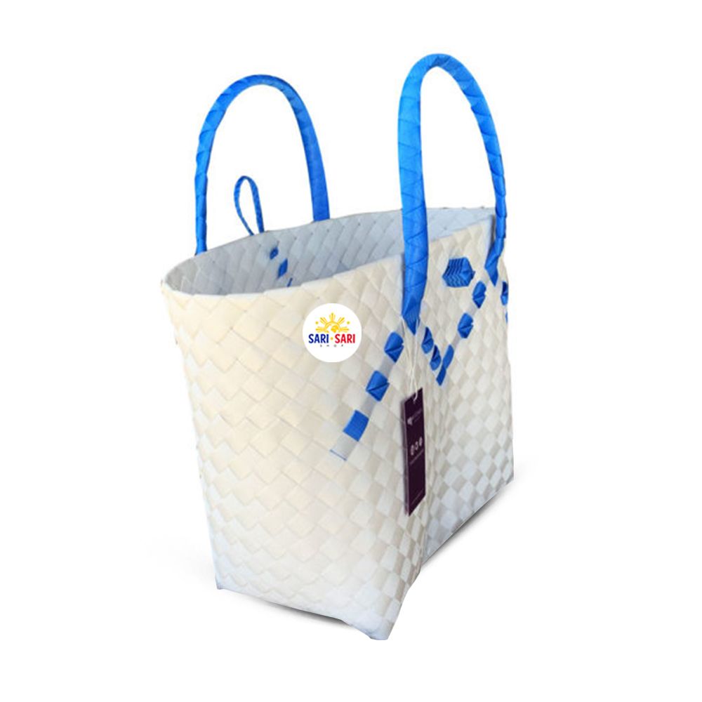 Misenka Handicrafts Philippine Bayong Pearl White Azure Blue Classic Two Tone Bag - SALE 50% OFF