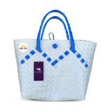 Misenka Handicrafts Philippine Bayong Pearl White Azure Blue Classic Two Tone Bag - SALE 50% OFF